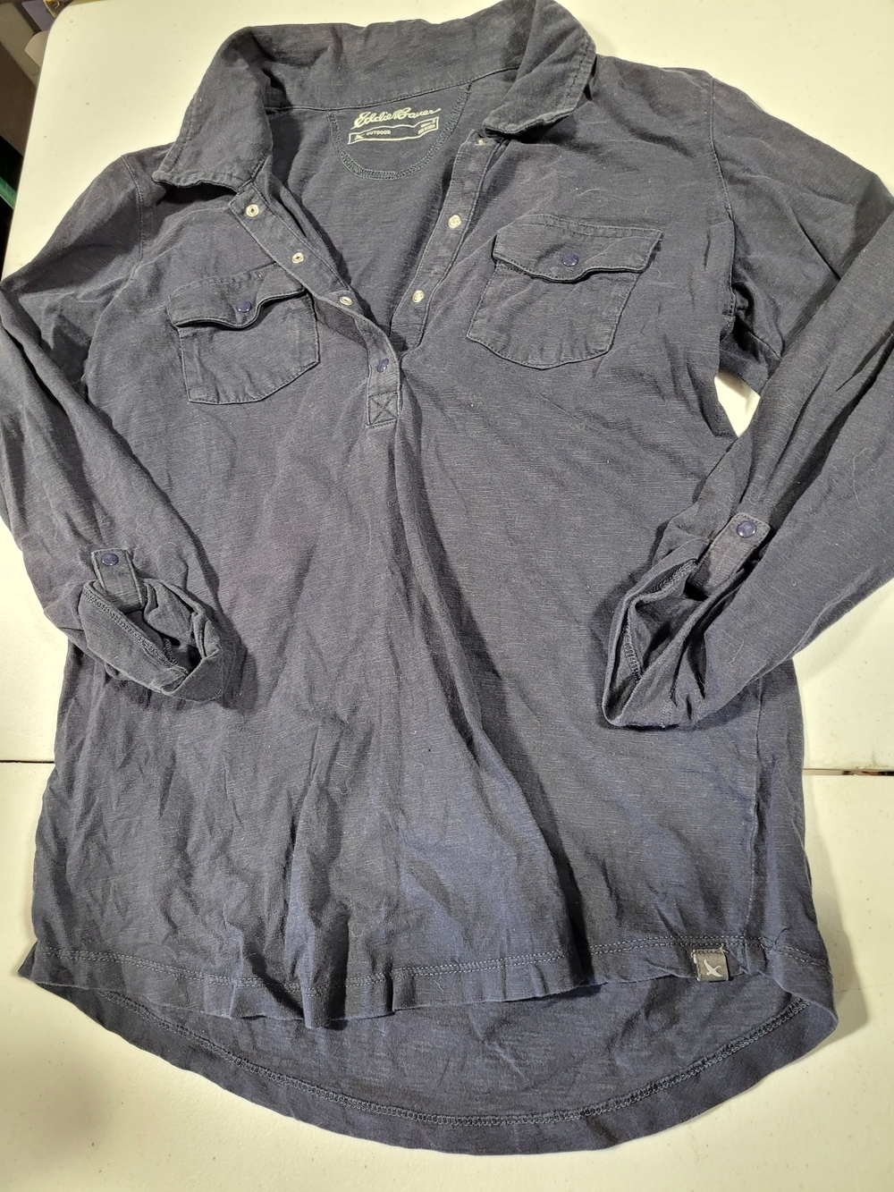 Eddie Bauer Women's Long-Sleeve Button-Front Top in Dark Blue